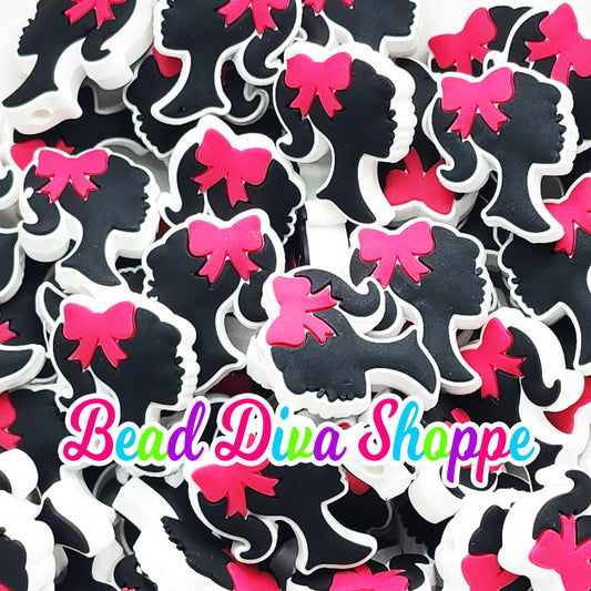 Set of 2 - 24mm  X 22mm  - PRINCESS SILHOUETTE - Focal Silicone Beads