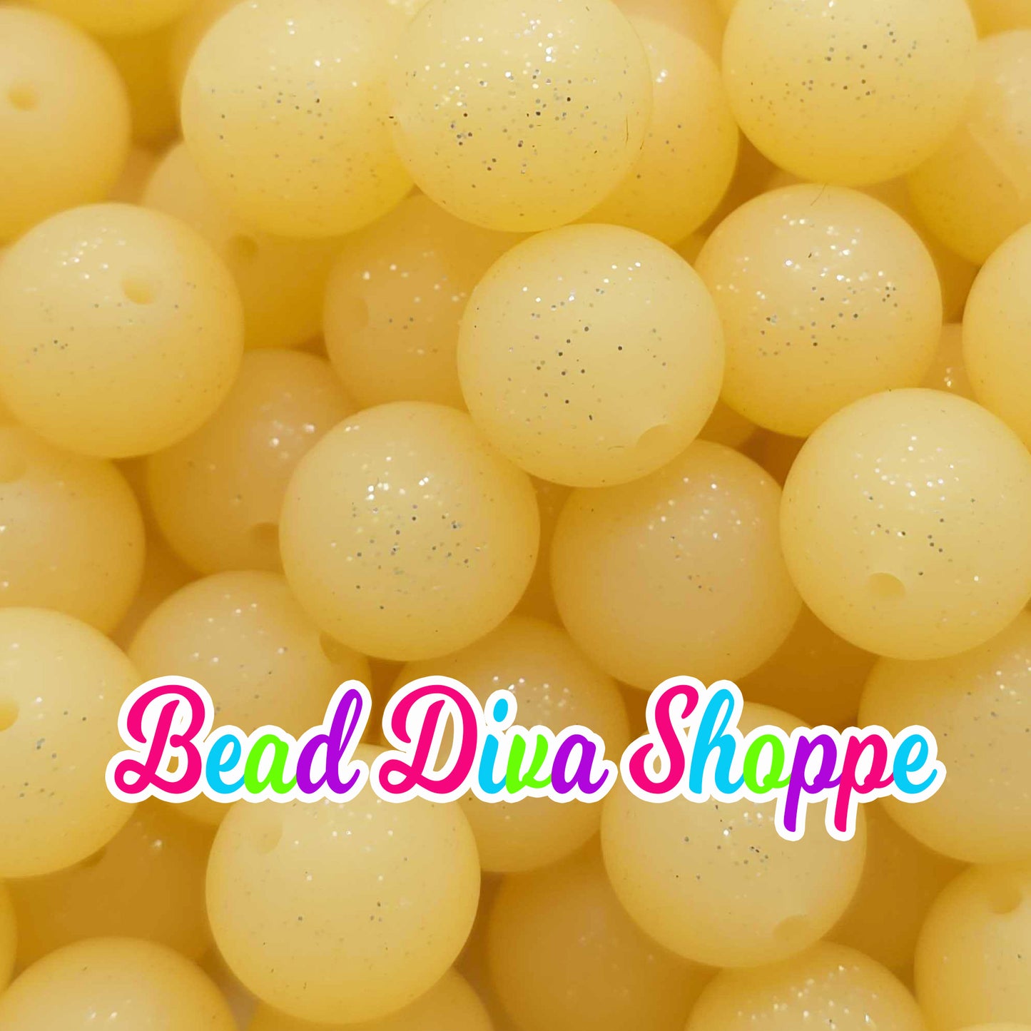 Set of 10 - 15mm - GLITTER YELLOW - Silicone Beads - Diy Jewelry Making - Beaded Pens - Keychains - Bracelets