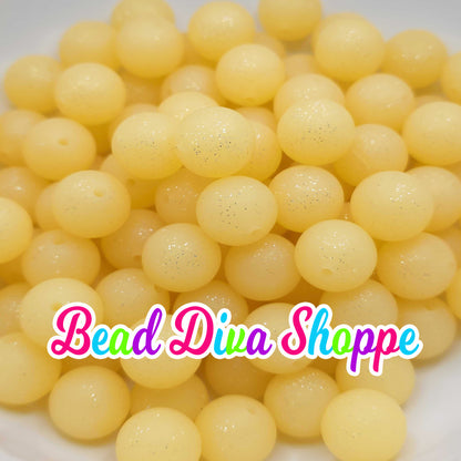 Set of 10 - 15mm - GLITTER YELLOW - Silicone Beads - Diy Jewelry Making - Beaded Pens - Keychains - Bracelets