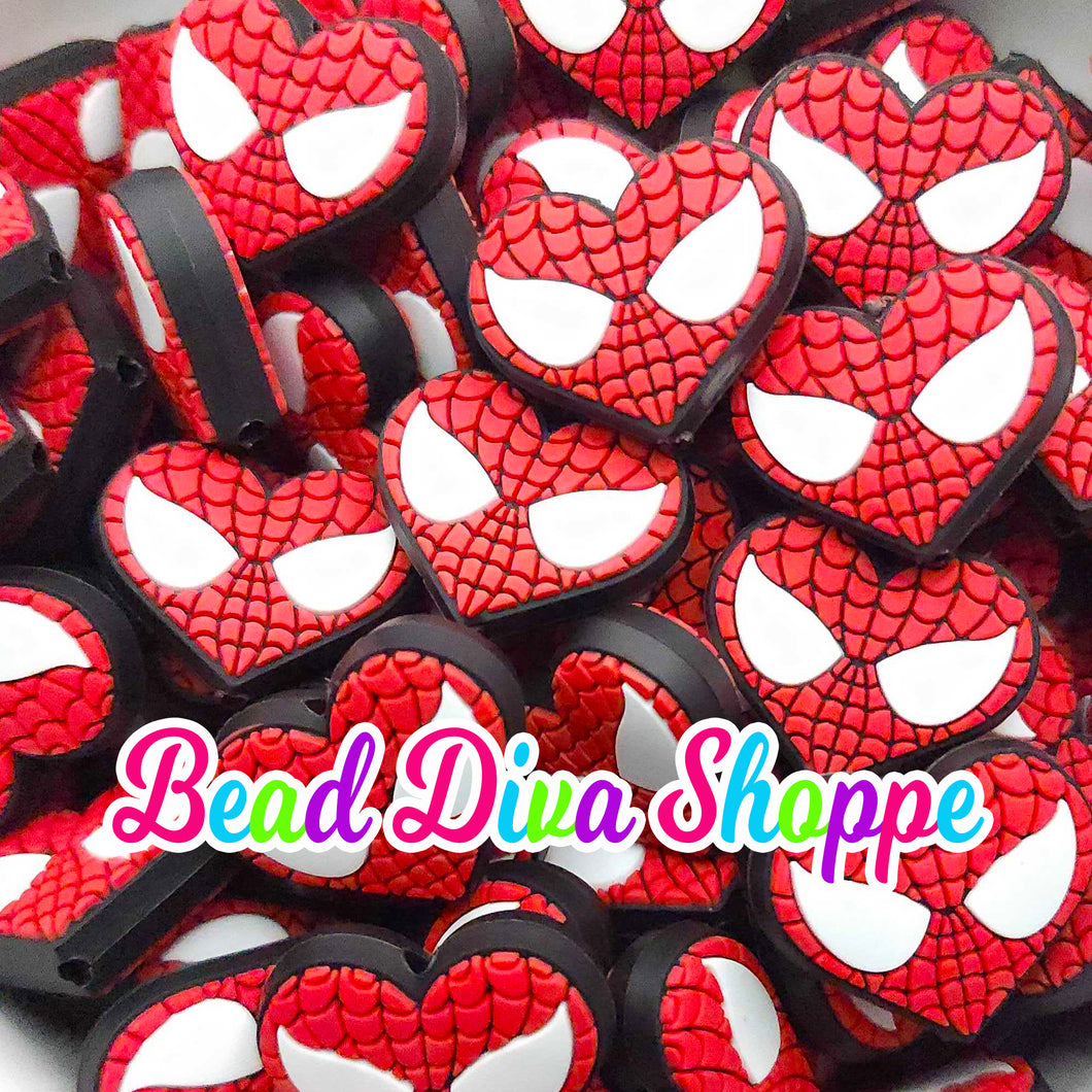 (Set of 2) - 29mm x 23mm - SPIDEY HEART - Focal Silicone Beads