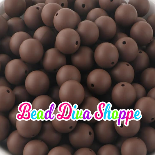 Set of 10 - 15mm - SOLID -  CHOCOLATE BROWN - Silicone Beads - Diy Jewelry Making - Beaded Pens - Keychains - Bracelets