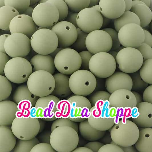 Set of 10 - 15mm - Solid MATCHA GREEN - Silicone Beads - Diy Jewelry Making - Beaded Pens - Keychains - Bracelets