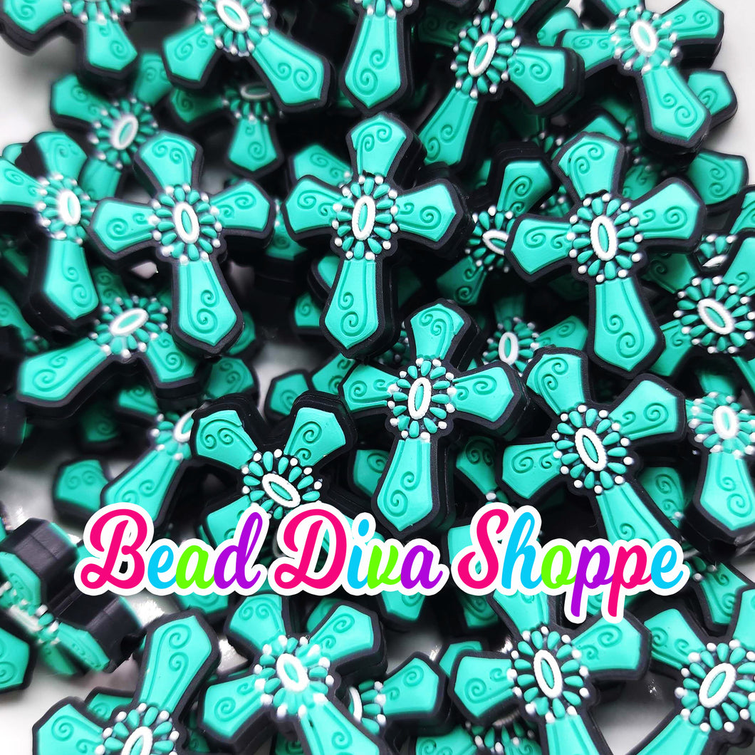 Set of 2 - 29mm X 23mm - WESTERN CROSS - Focal Beads - for Diy - Craft - Jewelry Making Supplies