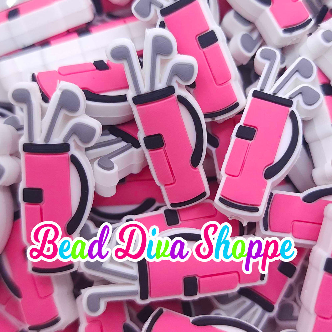 Set of 2 - 34mm x 14mm - PINK GOLF CLUBS - Focal  Beads - for Diy - Craft - Jewelry Making Supplies