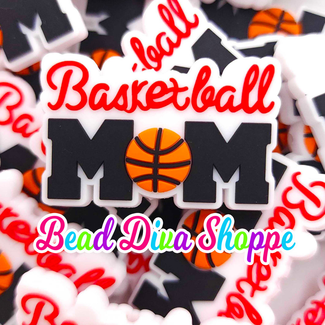 Set of 2 - 40mm X 27mm - BASKETBALL MOM - Focal Beads - for Diy - Craft - Jewelry Making Supplies