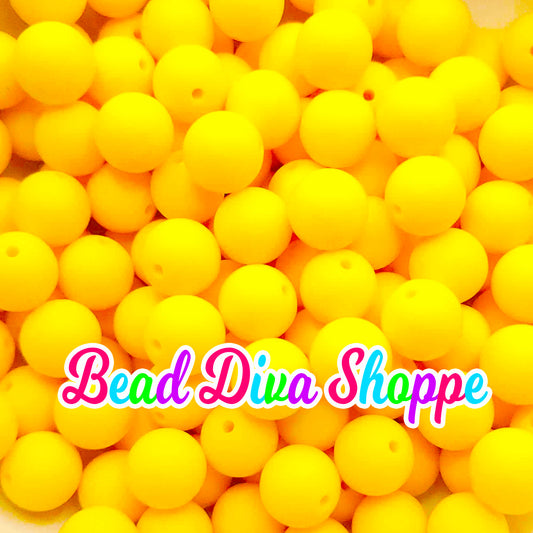 Set of 10 - 15mm - SOLID - BRIGHT YELLOW - Silicone Beads - Diy Jewelry Making - Beaded Pens - Keychains - Bracelets