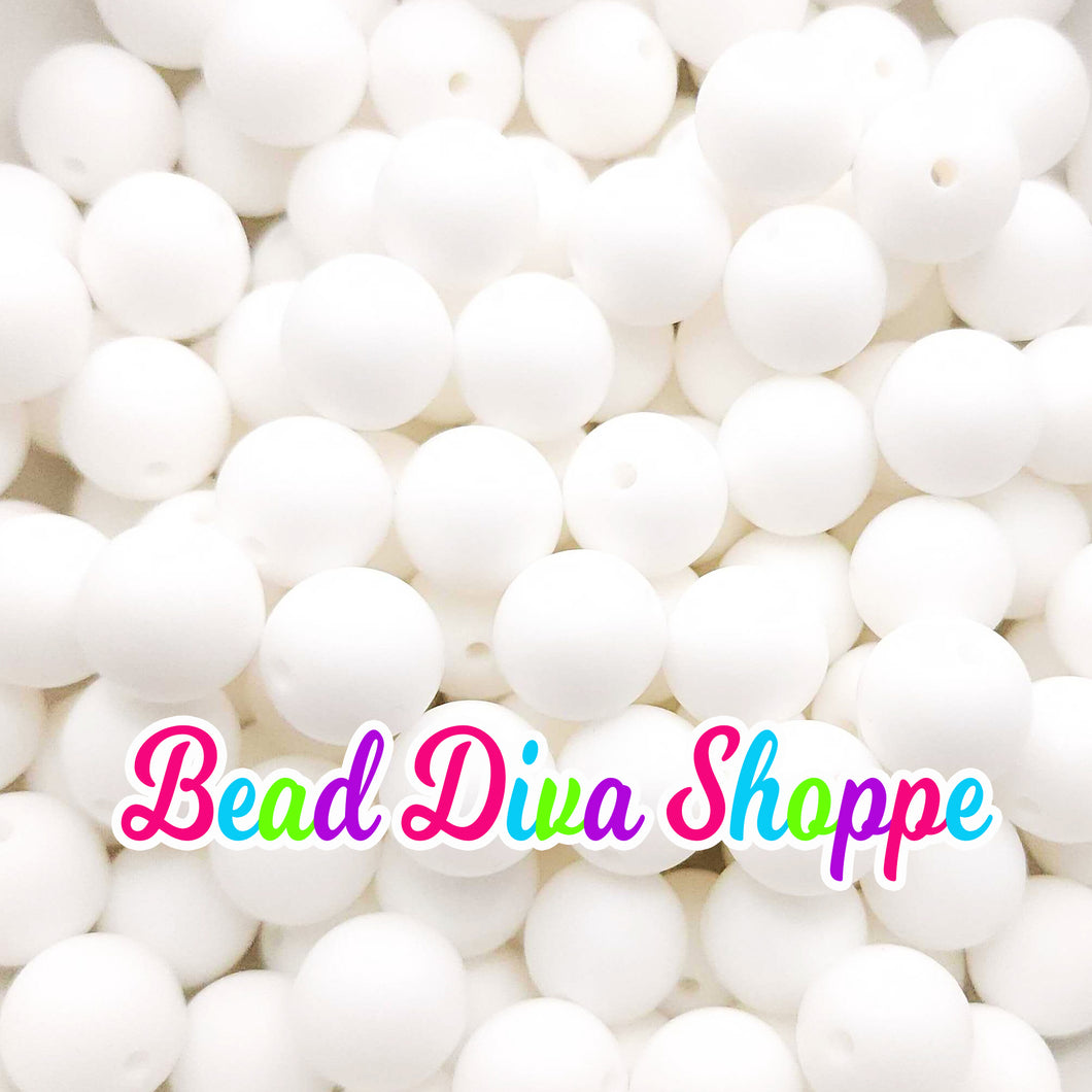 Set of 10 - 15mm -  SOLID - SNOW WHITE - Silicone Bead