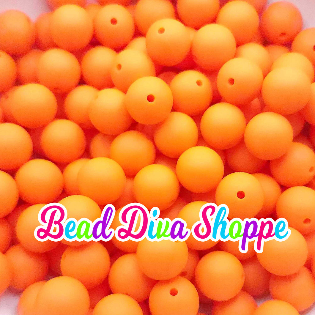 Set of 10 - 15mm - SOLID - ORANGE - Silicone  Beads for Diy and Jewelry Making Supplies