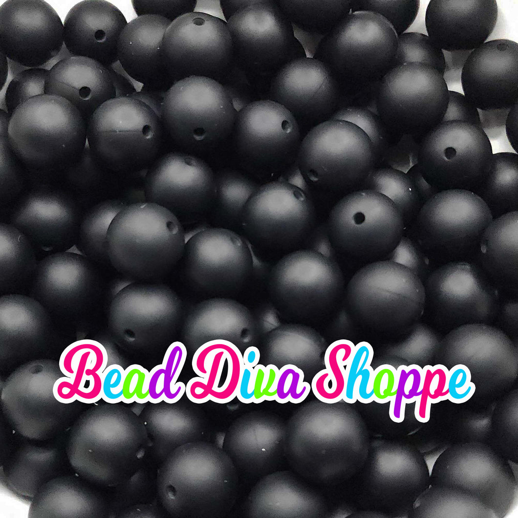 Set of 10 - 15mm - SOLID - BLACK - Silicone  Beads for Diy and Jewelry Making Supplies