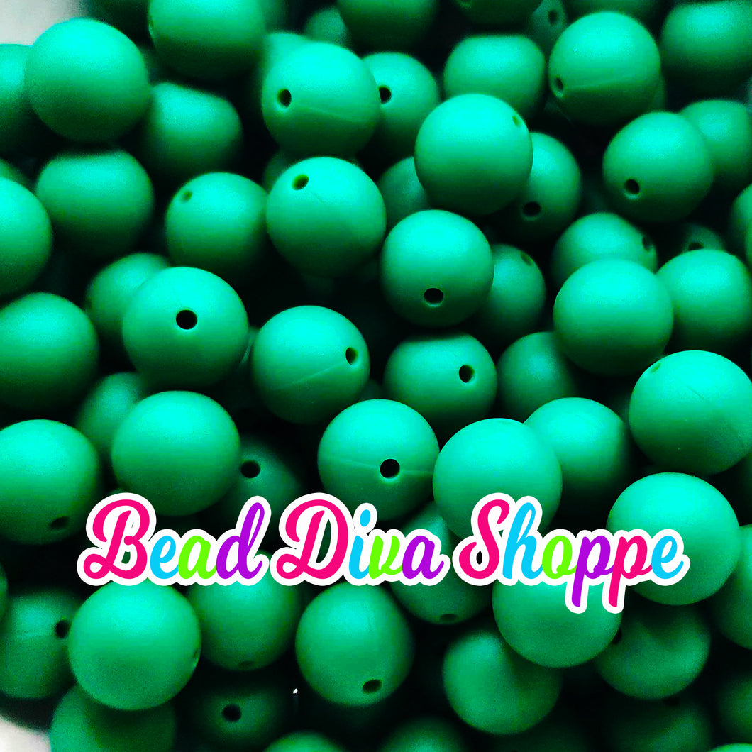 Set of 10 - 15mm - SOLID - DARK GREEN - Silicone  Beads for Diy and Jewelry Making Supplies