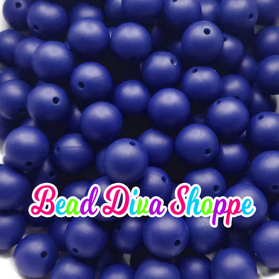 Set of 10 - 15mm - SOLID - NAVY BLUE - Silicone  Beads for Diy and Jewelry Making Supplies