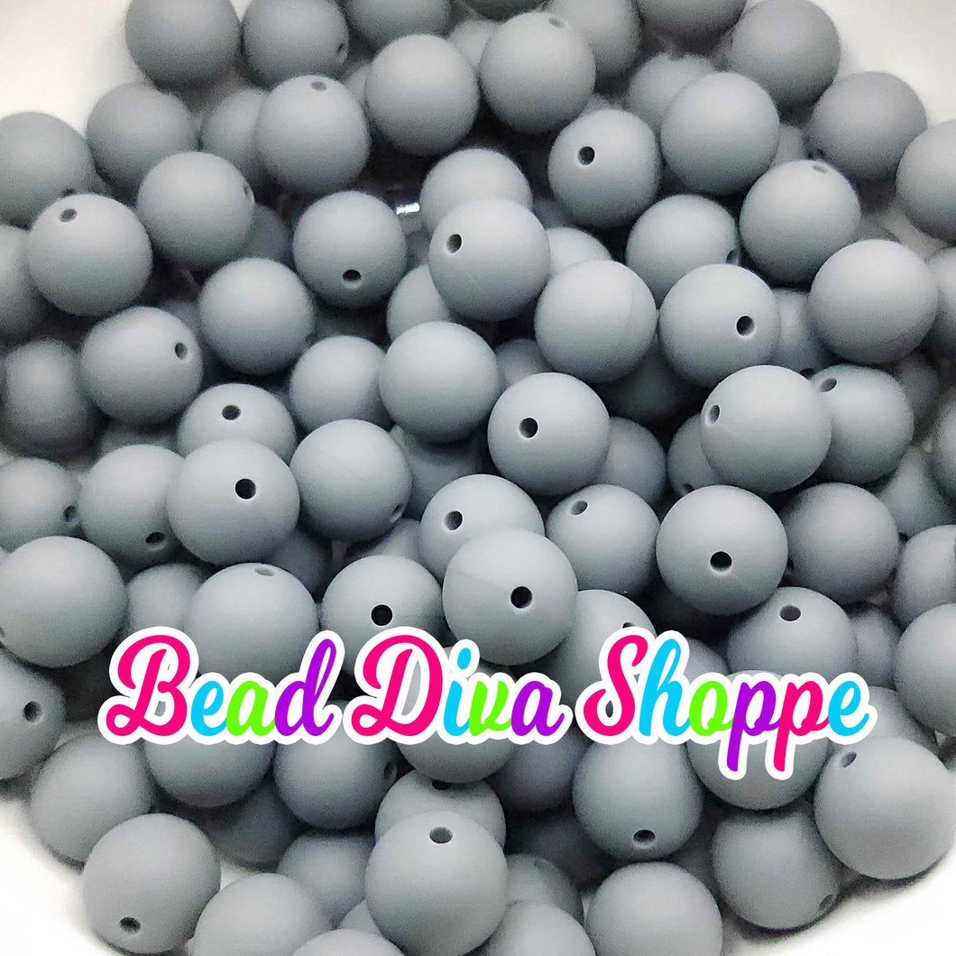 Set of 10 - 15mm - SOLID - GRAY - Silicone  Beads for Diy and Jewelry Making Supplies