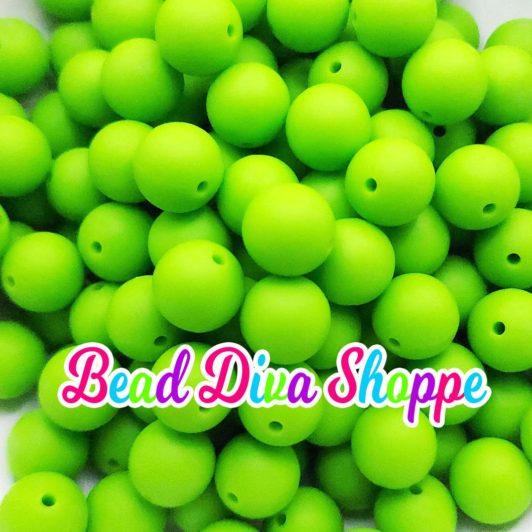 Set of 10 - 15mm - SOLID - LIME GREEN - Silicone  Beads for Diy and Jewelry Making Supplies