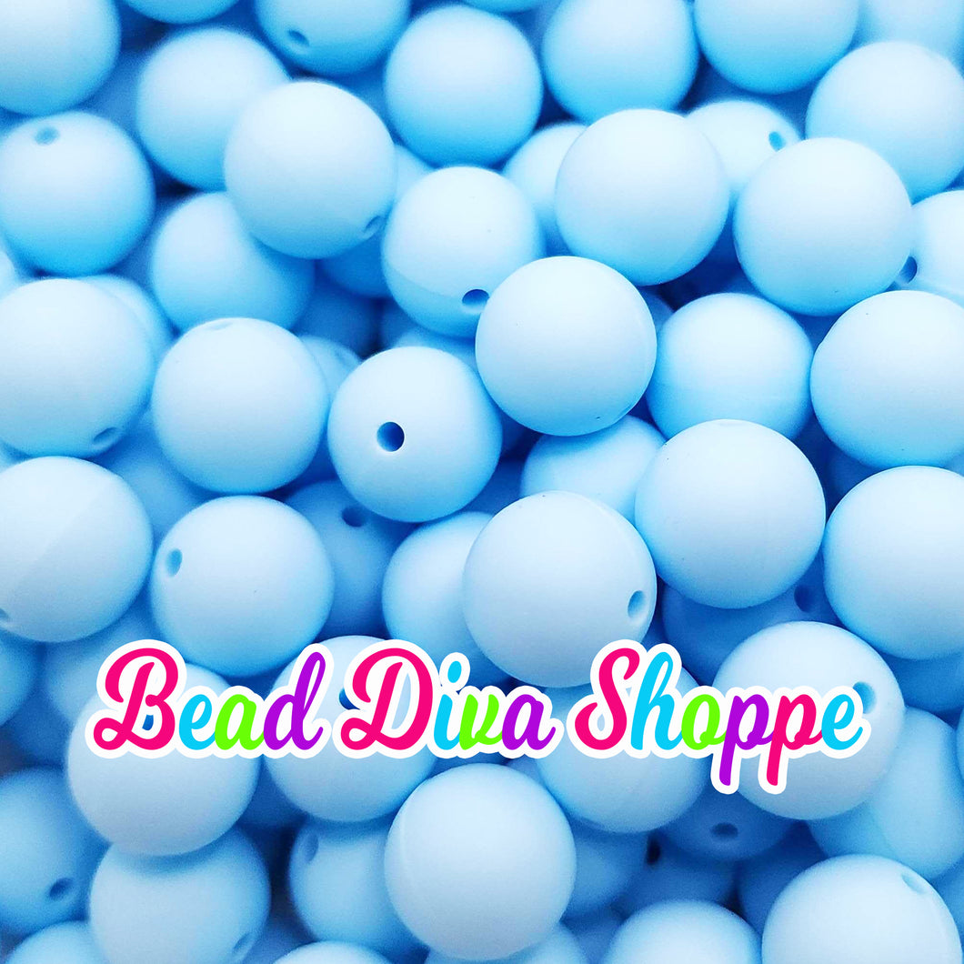 Set of 10 - 15mm - SOLID - LIGHT BLUE - Silicone  Beads for Diy and Jewelry Making Supplies