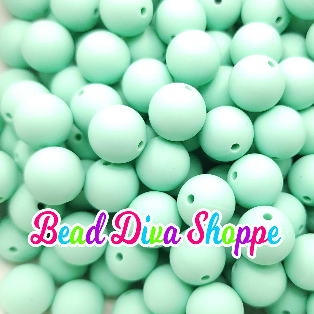 Set of 10 - 15mm - SOLID - MINT - Silicone  Beads for Diy and Jewelry Making Supplies