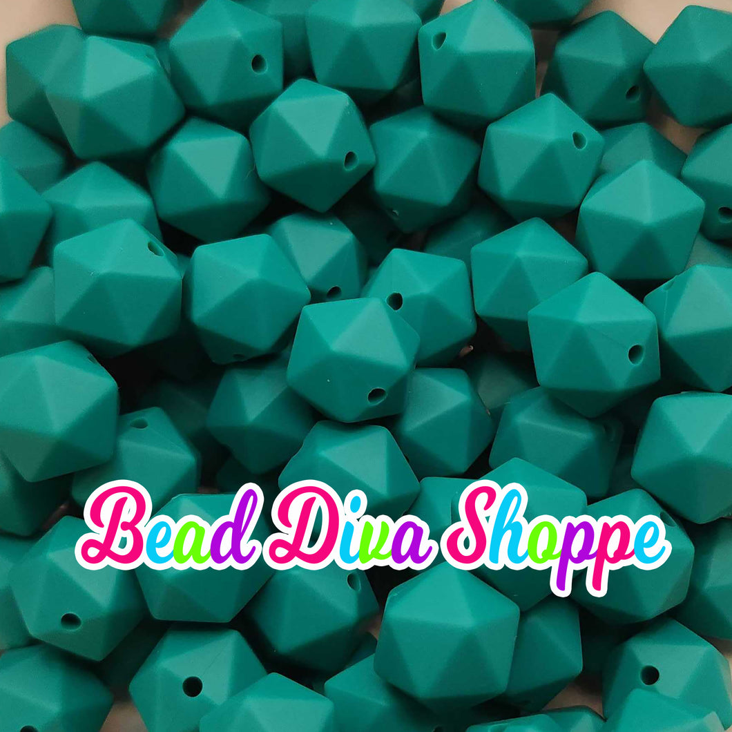 Set of 10 - 14mm - DARK TURQUOISE HEX - Silicone Beads - for DIY and Jewelry Making Supplies