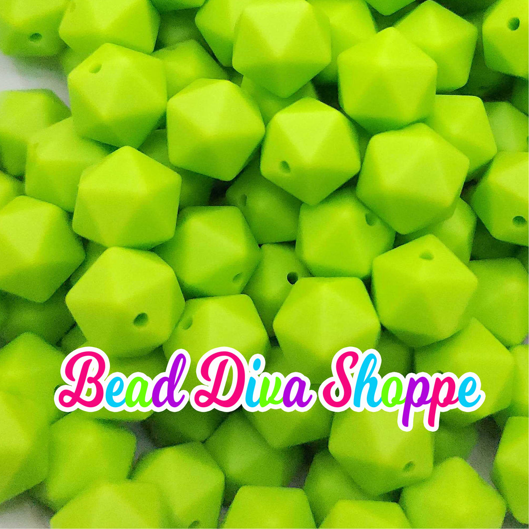 Set of 10 - 14mm - LIME GREEN HEX - Silicone Beads - for DIY and Jewelry Making Supplies