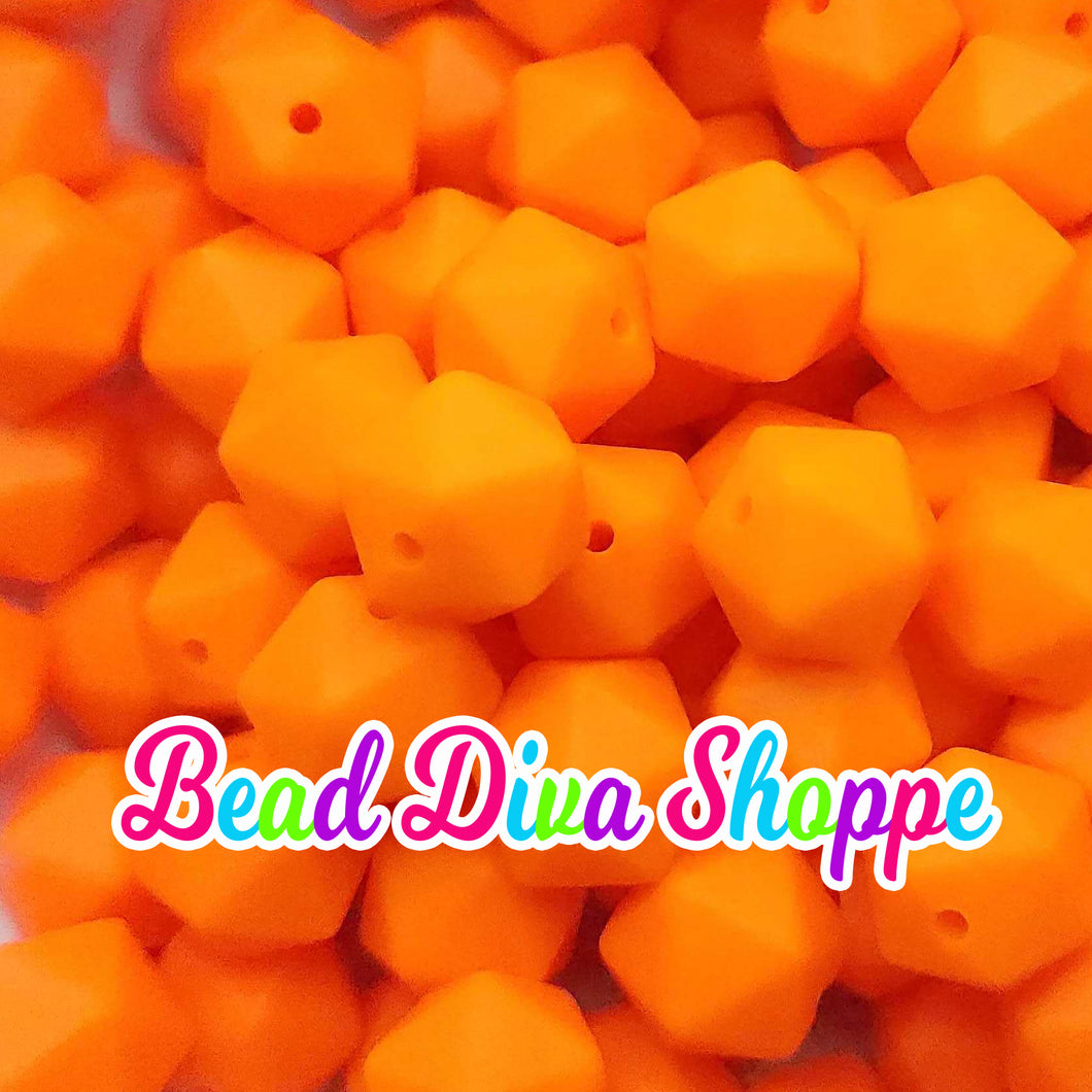 Set of 10 - 14mm - ORANGE HEX - Silicone Beads - for DIY and Jewelry Making Supplies