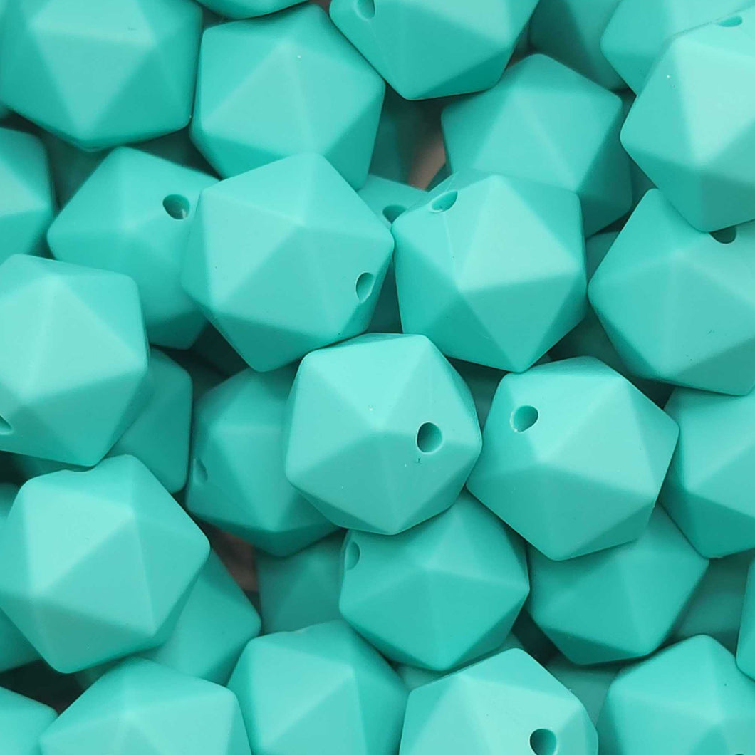 Set of 10 - 14mm - TURQUOISE HEX - Silicone Beads - for DIY and Jewelry Making Supplies