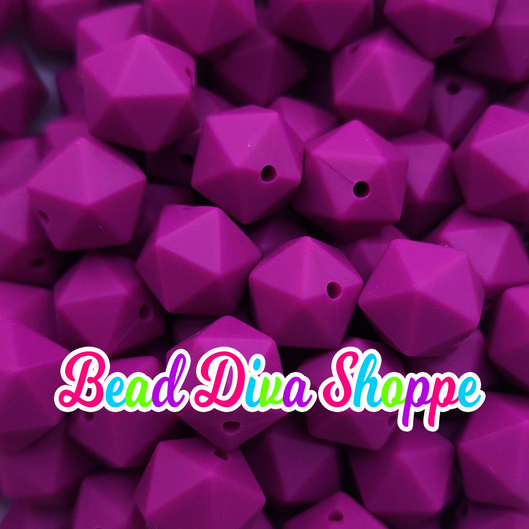 Set of 10 - 14mm - MAGENTA HEX - Silicone Beads - for DIY and Jewelry Making Supplies