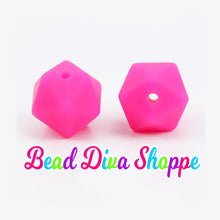 Load image into Gallery viewer, Set of 10 - 14mm - BRIGHT HOT PINK HEX - Silicone Beads - for DIY and Jewelry Making Supplies
