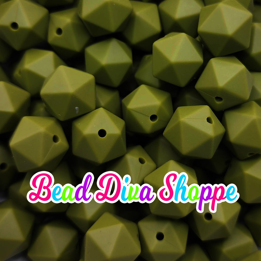 Set of 10 - 14mm - ARMY GREEN HEX - Silicone Beads - for DIY and Jewelry Making Supplies