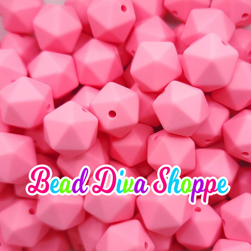 Set of 10 - 14mm - LIGHT PINK HEX - Silicone Beads - for DIY and Jewelry Making Supplies