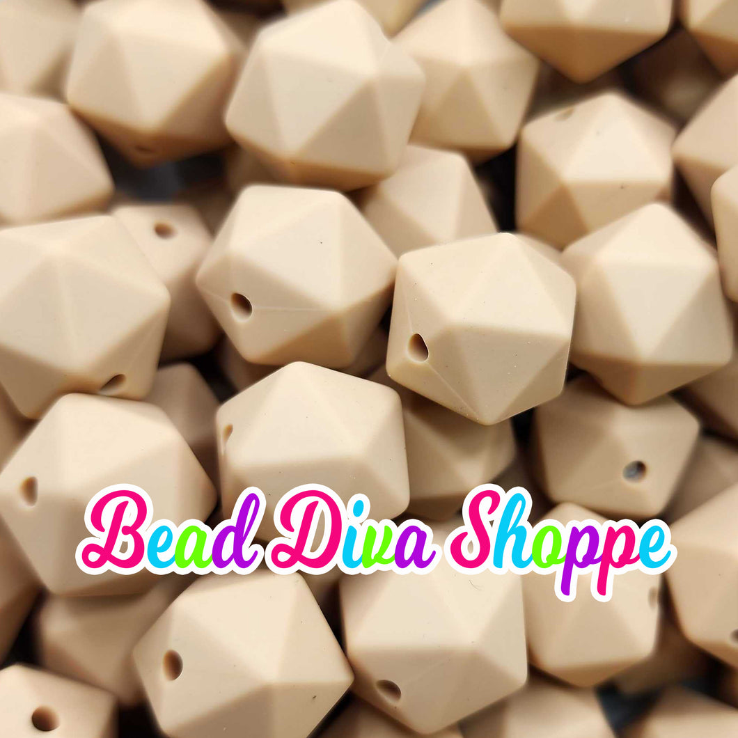 Set of 10 - 14mm - OATMEAL HEX - Silicone Beads - for DIY and Jewelry Making Supplies