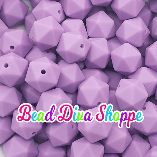 Set of 10 - 14mm - LILAC PURPLE HEXAGON - Silicone Beads - for Diy and Jewelry Making Supplies