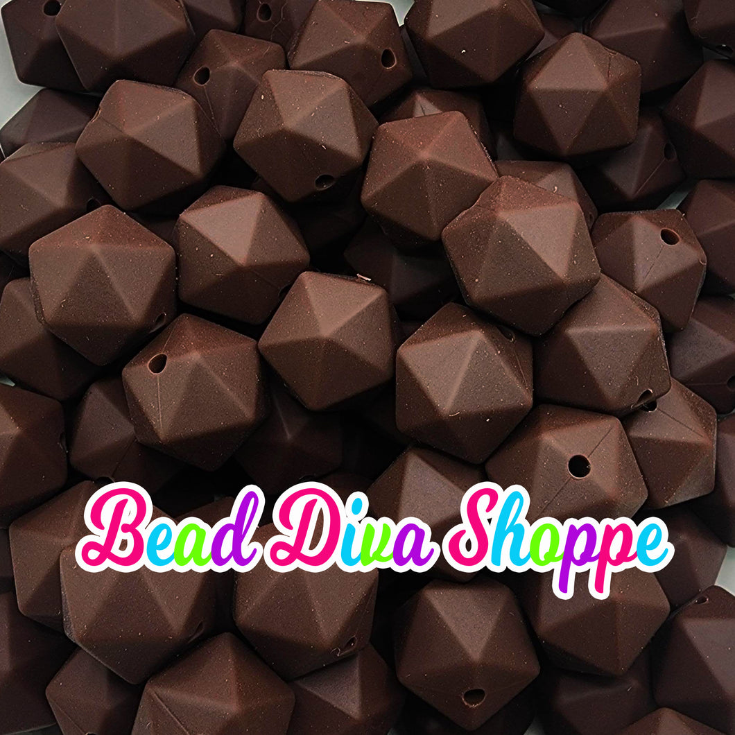 Set of 10 - 14mm - COFFEE BROWN HEX - Silicone Beads - for DIY and Jewelry Making SuppliesSet of 10 - 14mm - COFFEE BROWN HEX - Silicone Beads - for DIY and Jewelry Making Supplies