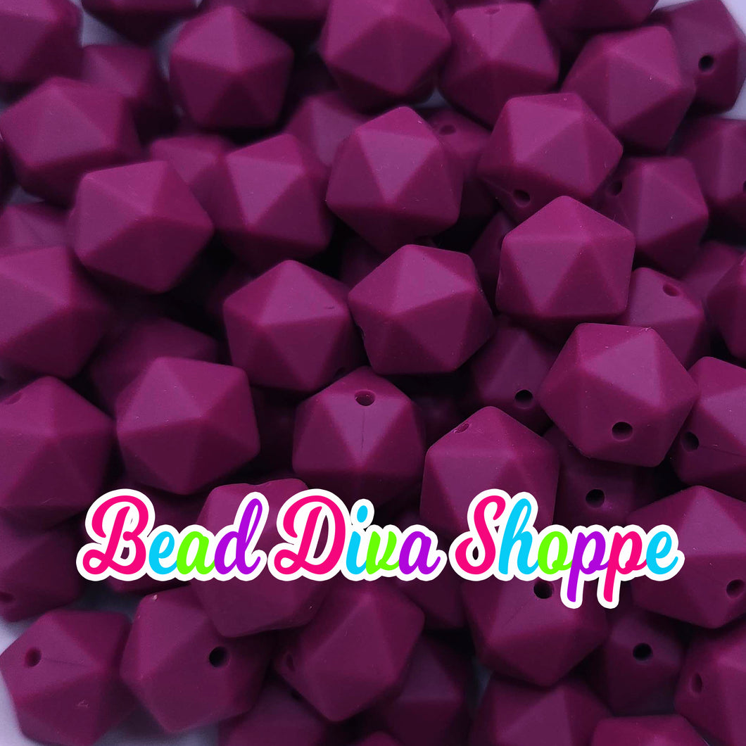 Set of 10 - 14mm - BURGUNDY HEX - Silicone Beads - for DIY and Jewelry Making Supplies