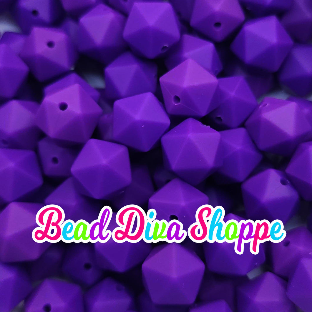 Set of 10 - 14mm - GRAPE PURPLE HEX - Silicone Beads - for DIY and Jewelry Making Supplies