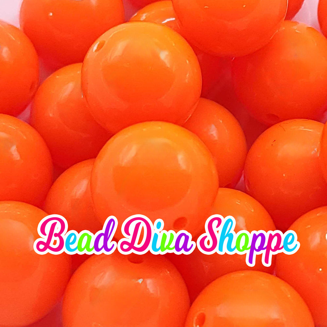 20mm - BRIGHT ORANGE -  Solid  Beads - Bubblegum - Round Acrylic Beads for DIY and Jewelry Making Supplies