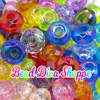15mm - Set of 10 - COLORFUL MIX Ab -  FACETED Round Loose Spacer Beads - Diy - Jewelry - Beaded Pens - Spacers - Keychains - Bracelets