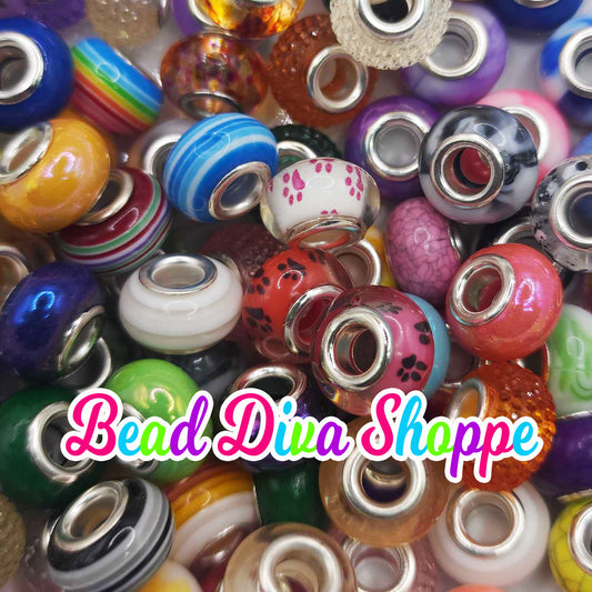 Set of 50 - Lot Assorted Resin Beads - 14mm European Large Hole Beads Rondelle Beads - Spacer Beads for Diy and Jewelry Making Supplies