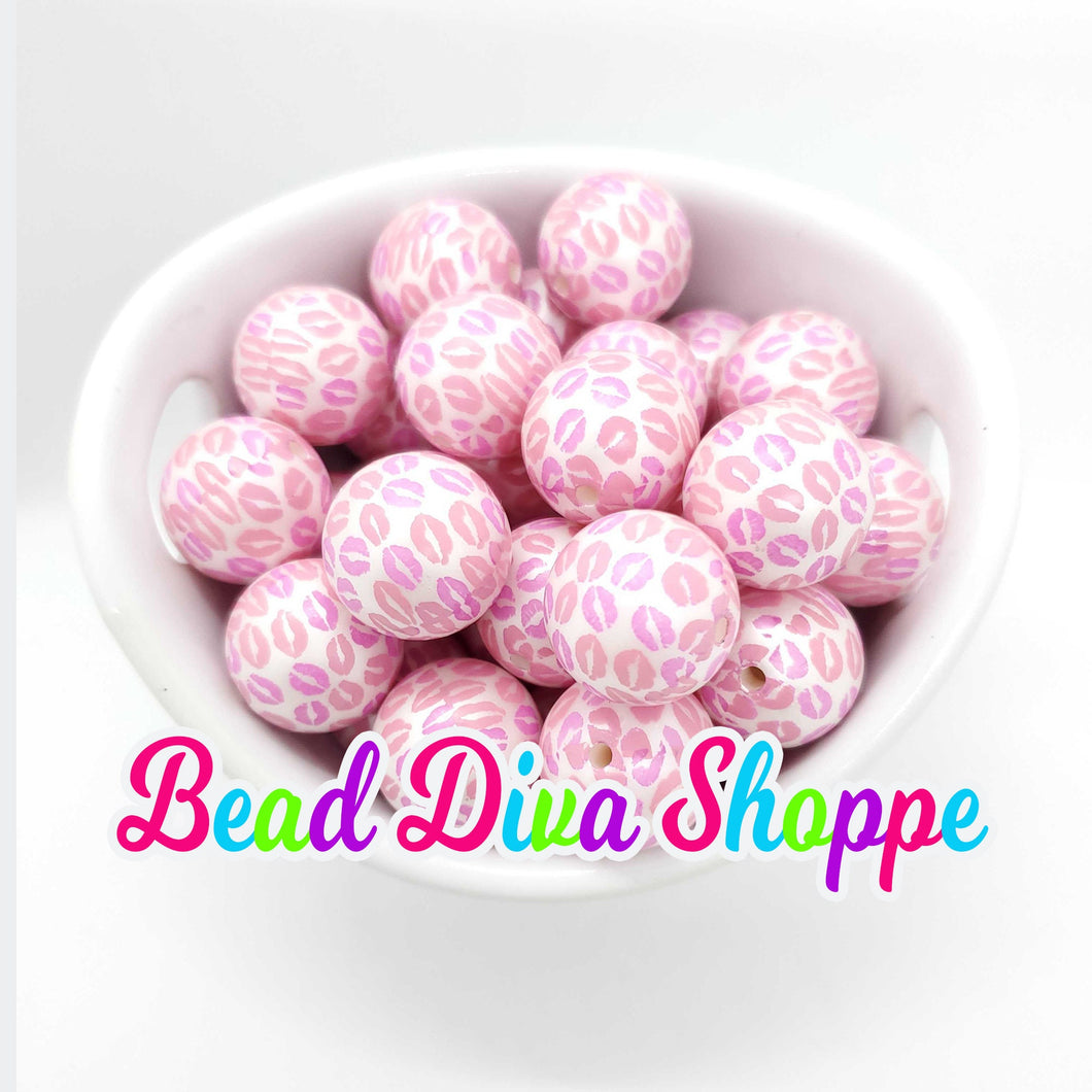 20mm - PINK KISSES -  Valentine Beads - Bubblegum - Round Acrylic Beads for DIY and Jewelry Making Supplies