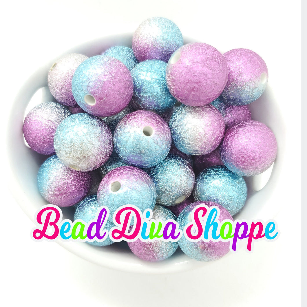 20mm- Pink Blue Silver Wrinkle beads - Bubblegum - Round Acrylic Beads for DIY and Jewelry Making Supplies