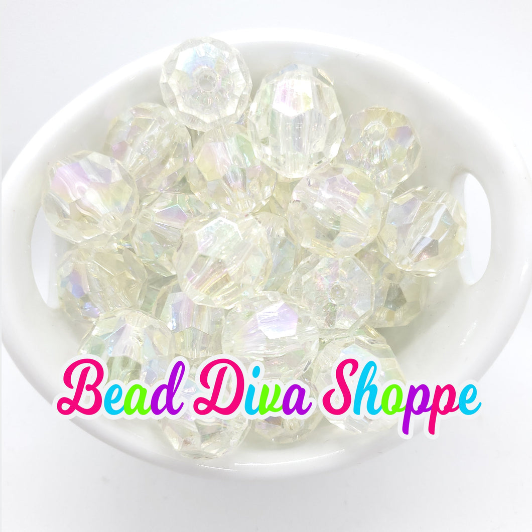 20mm - Clear AB Faceted Beads - Bubblegum - Round Acrylic Beads for DIY and Jewelry Making Supplies