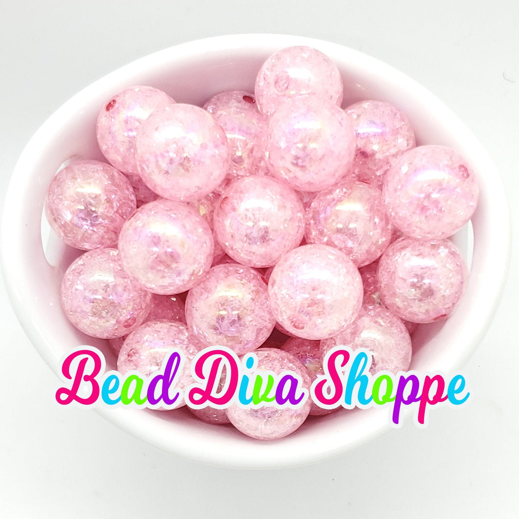 20mm - Light Pink Crackle AB Beads - Bubblegum - Chunky - Round Acrylic Beads for DIY and Jewelry Making Supplies