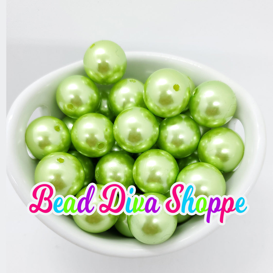 20mm - Lime Green Pearl Chunky Beads - Bubblegum - Round Acrylic Beads for DIY and Jewelry Making Supplies