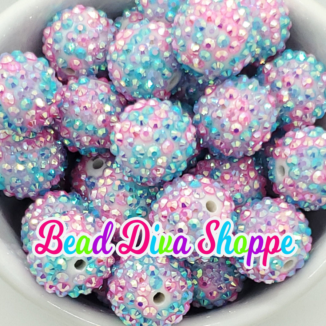 20mm - Pink/Purple/Blue AB Rhinestone Beads- Bubblegum - Chunky - Round Acrylic Beads for DIY and Jewelry Making Supplies