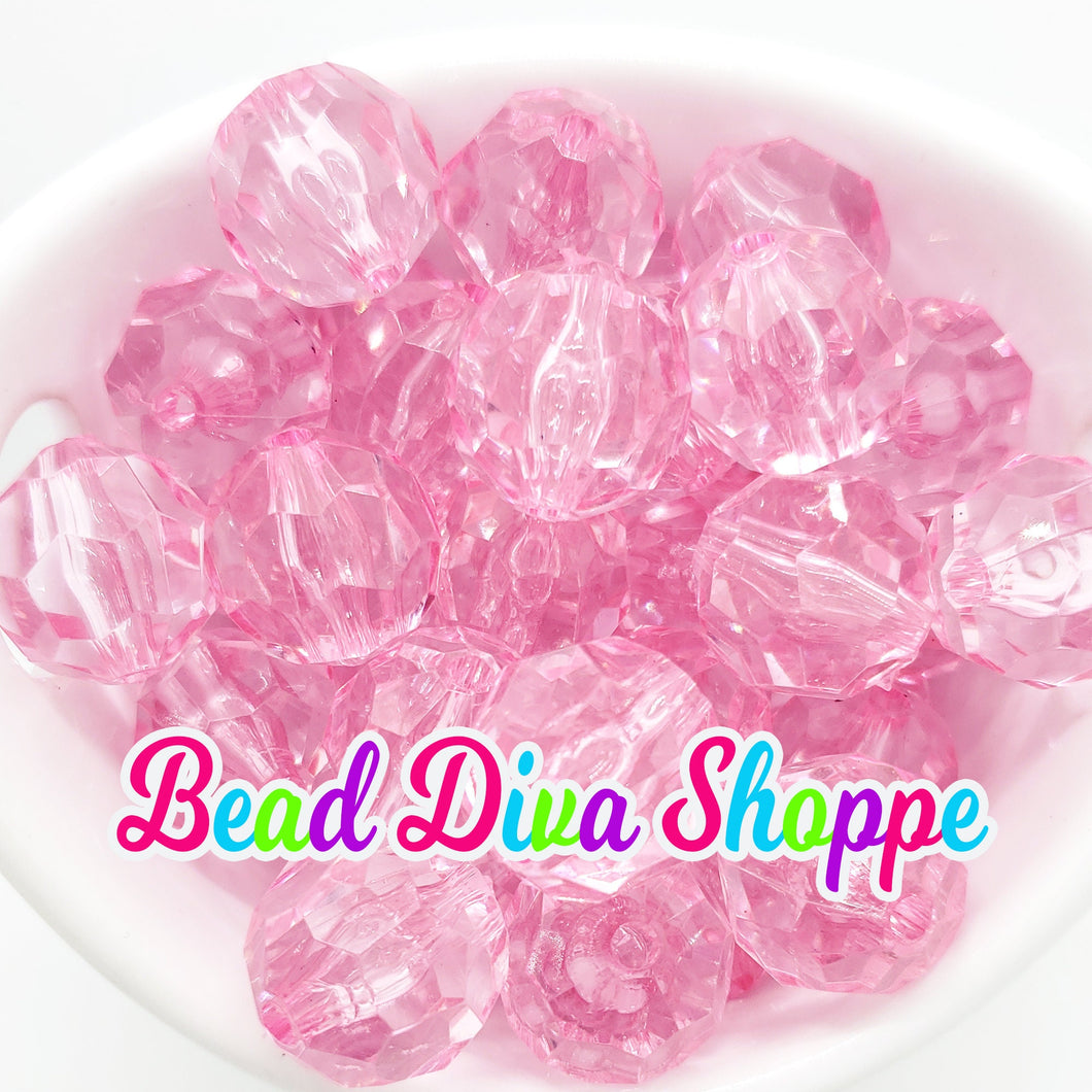 20mm - PINK Faceted Beads - Bubblegum - Round Acrylic Beads for DIY and Jewelry Making Supplies