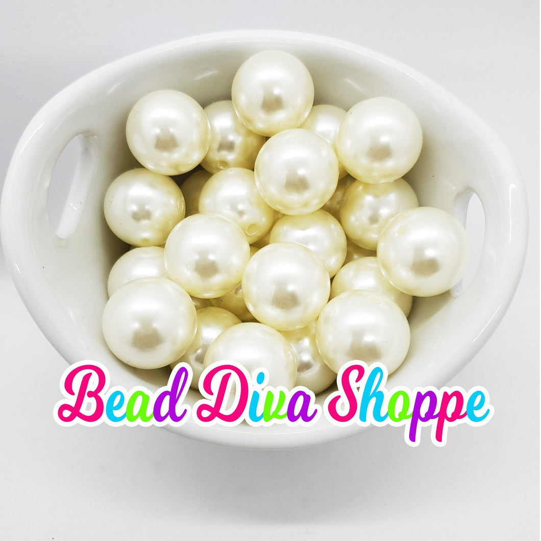 20mm - Cream/White Pearl Chunky Beads - Bubblegum - Round Acrylic Beads for DIY and Jewelry Making Supplies