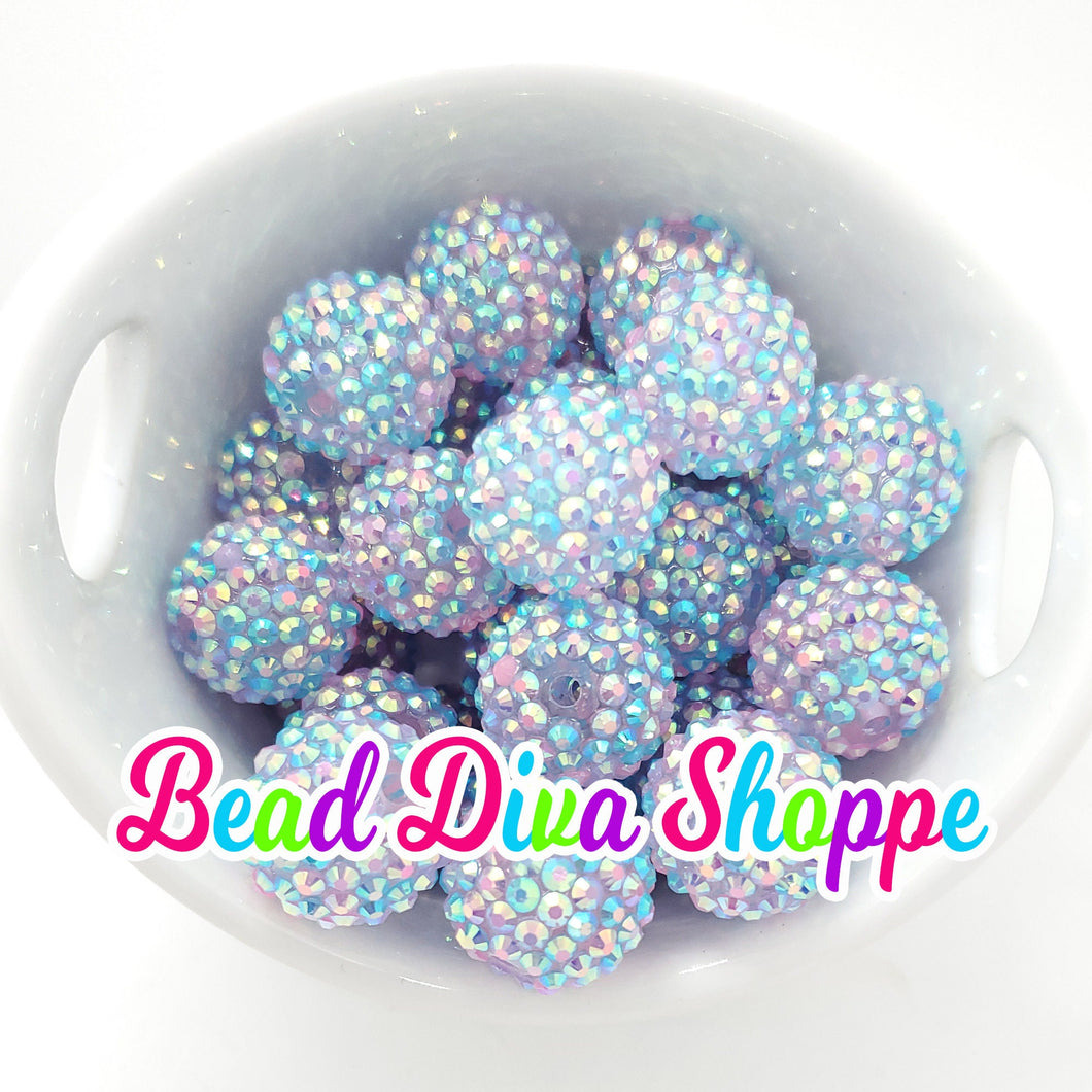 20mm - Purple and Blue AB Rhinestone Beads - Bubblegum - Chunky - Round Acrylic Beads for DIY and Jewelry Making Supplies