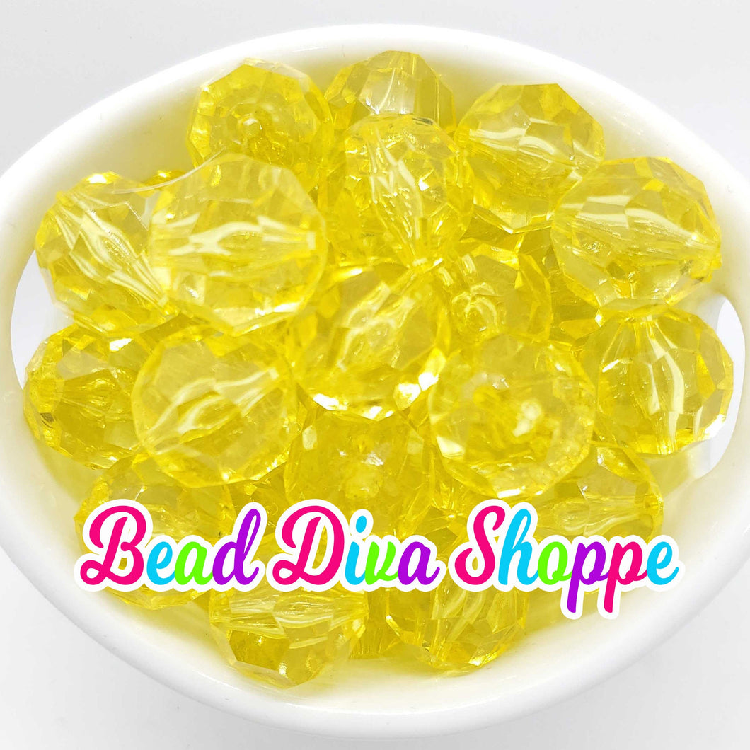 20mm - YELLOW Faceted Beads - Bubblegum - Round Acrylic Beads for DIY and Jewelry Making Supplies