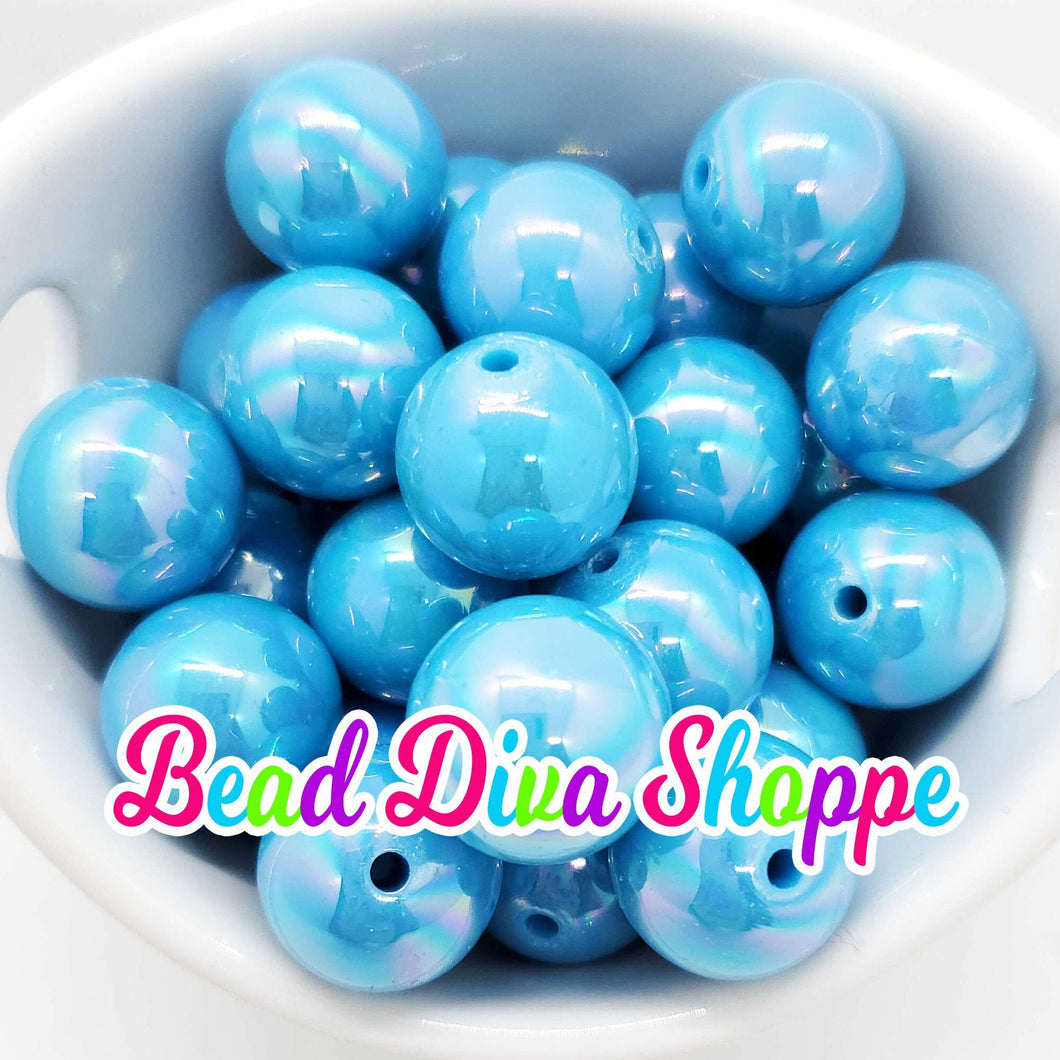 20mm - AQUA AB Solid Beads - Bubblegum - Round Acrylic Beads for DIY and Jewelry Making Supplies