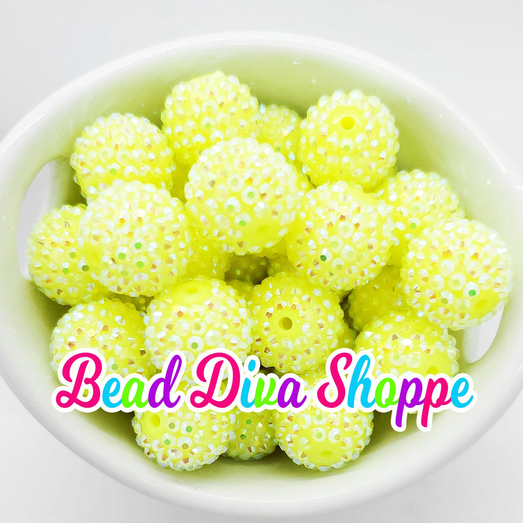 20mm - NEON Yellow AB Rhinestone Beads - Gold- Bubblegum - Chunky - Round Acrylic Beads for DIY and Jewelry Making Supplies