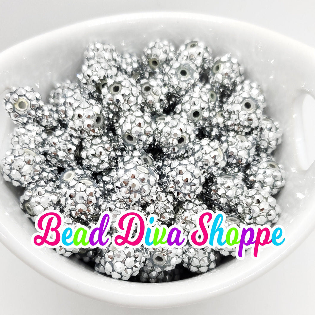 12mm - SET of 10 - SILVER - Rhinestone Beads - Bubblegum -  Acrylic Beads for DIY and Jewelry Making Supplies