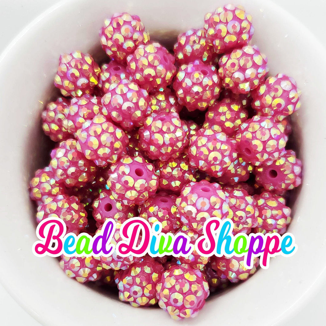 Set of 10 - 12mm- Hot Pink Rhinestone AB Beads - Bubblegum - Round Acrylic Beads for DIY and Jewelry Making Supplies