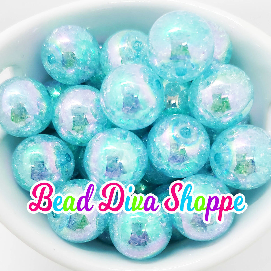 20mm -  BLUE Crackle AB Beads - Bubblegum - Chunky - Round Acrylic Beads for DIY and Jewelry Making Supplies